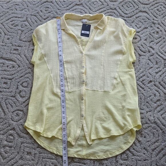 NEW Lucky Brand Woven Gauze Mixed Shirt  Short Sleeve lemon yellow small @i - Picture 3 of 15